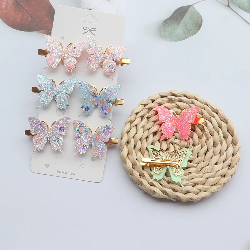 6/12Pcs Colorful Glitter Butterfly Hair Clips Girl Hairpins Barrettes Women Sweet Hair Ornament Fashion Hair Accessories