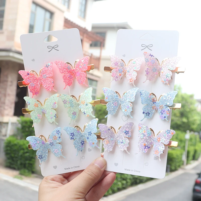 6/12Pcs Colorful Glitter Butterfly Hair Clips Girl Hairpins Barrettes Women Sweet Hair Ornament Fashion Hair Accessories