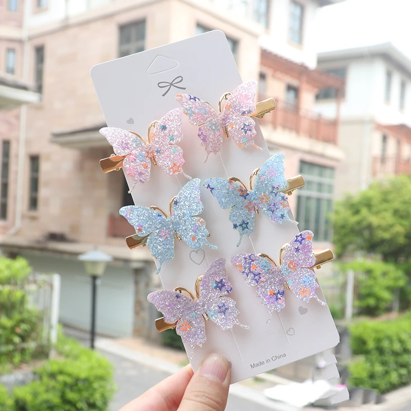 6/12Pcs Colorful Glitter Butterfly Hair Clips Girl Hairpins Barrettes Women Sweet Hair Ornament Fashion Hair Accessories