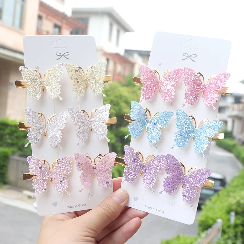 6/12Pcs Colorful Glitter Butterfly Hair Clips Girl Hairpins Barrettes Women Sweet Hair Ornament Fashion Hair Accessories