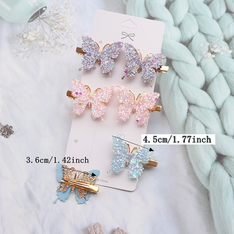 6/12Pcs Colorful Glitter Butterfly Hair Clips Girl Hairpins Barrettes Women Sweet Hair Ornament Fashion Hair Accessories