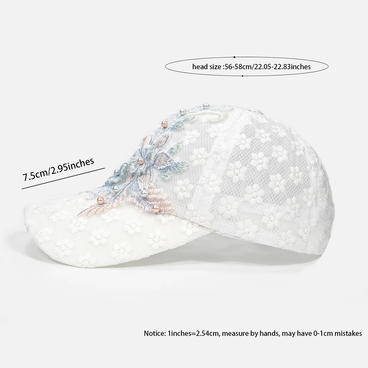 Lace Hollow out Breathable Women's Baseball Cap White Embroidery Elegant Hat