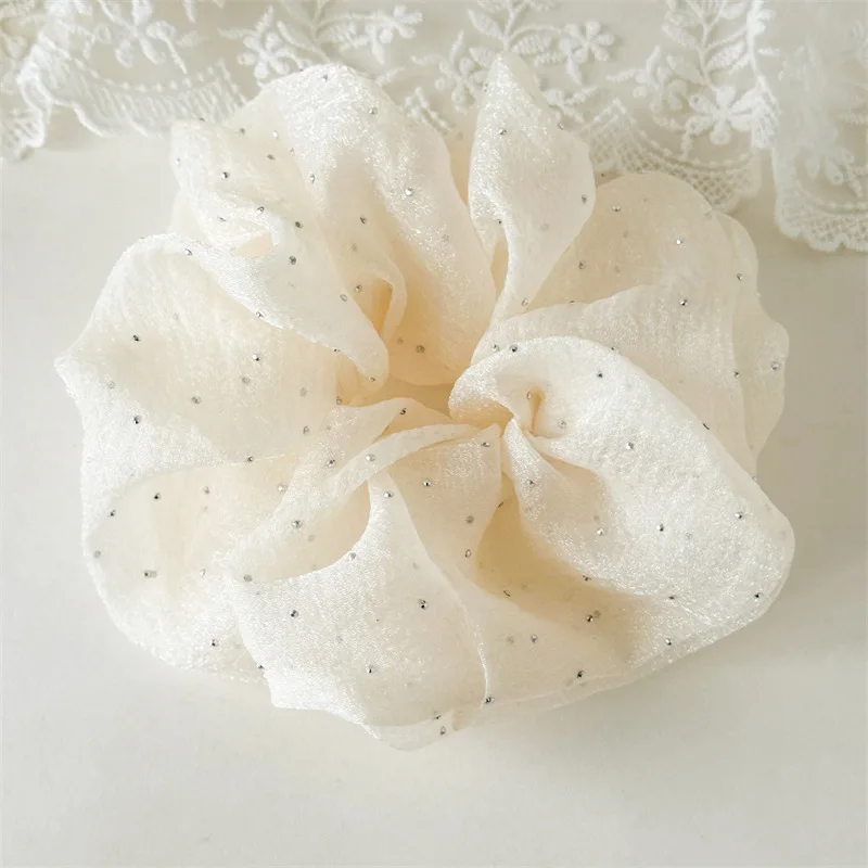Fashion Rhinestone Mesh Hairband Chiffon Scrunchies Women Korean Silk Elastic Hair Tie Ponytail Holder Headwear Hair Accessories
