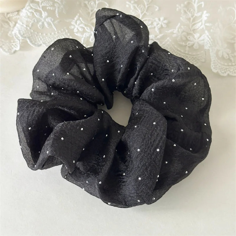 Fashion Rhinestone Mesh Hairband Chiffon Scrunchies Women Korean Silk Elastic Hair Tie Ponytail Holder Headwear Hair Accessories