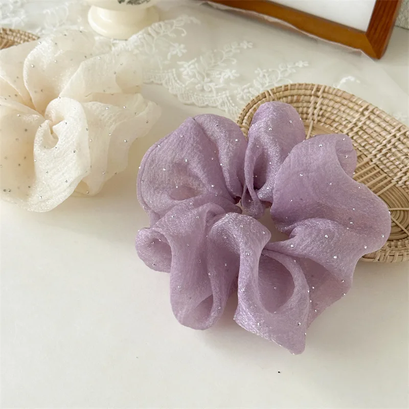 Fashion Rhinestone Mesh Hairband Chiffon Scrunchies Women Korean Silk Elastic Hair Tie Ponytail Holder Headwear Hair Accessories