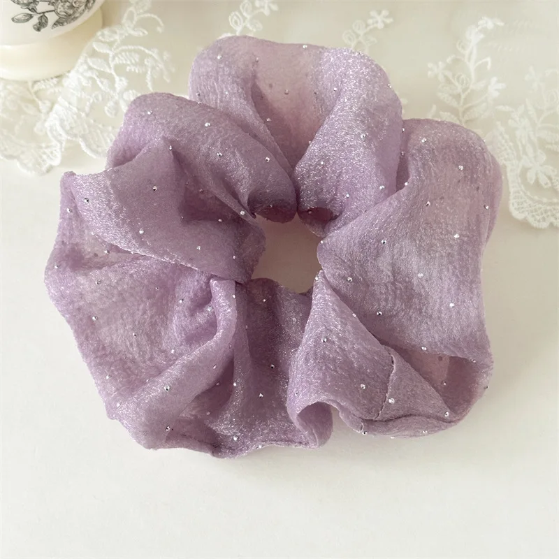 Fashion Rhinestone Mesh Hairband Chiffon Scrunchies Women Korean Silk Elastic Hair Tie Ponytail Holder Headwear Hair Accessories