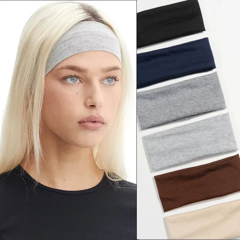 6PCS Simple Basic Solid Color Sports Yoga Hair Bands Running Antiperspirant Sweat Absorbent Headbands for Men and Women