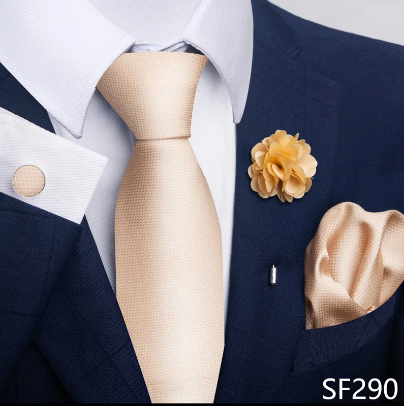 Brand Fashion Luxurious Green Floral Necktie Pocket Square Cufflinks Brooch Set Man Suit Accessories Birthday Present