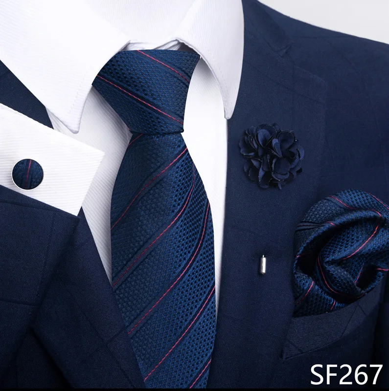 Brand Fashion Luxurious Green Floral Necktie Pocket Square Cufflinks Brooch Set Man Suit Accessories Birthday Present