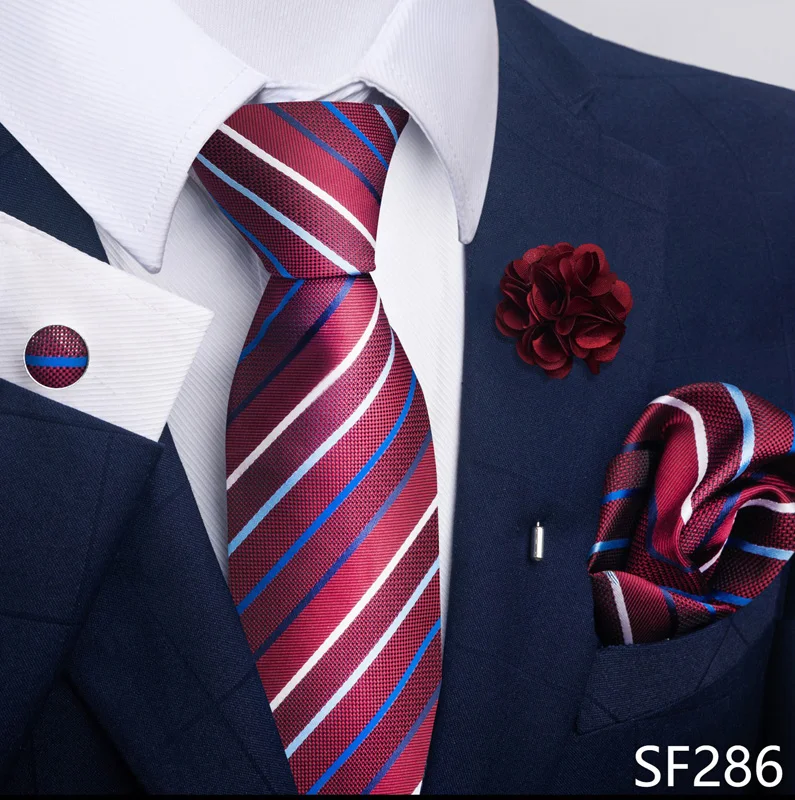 Brand Fashion Luxurious Green Floral Necktie Pocket Square Cufflinks Brooch Set Man Suit Accessories Birthday Present