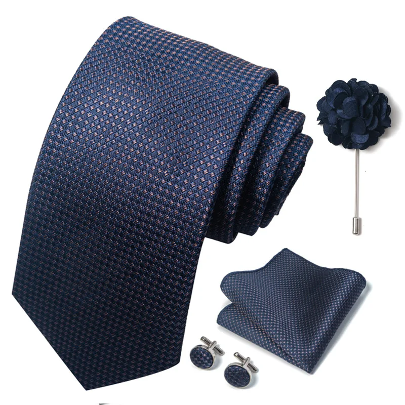 Brand Fashion Luxurious Green Floral Necktie Pocket Square Cufflinks Brooch Set Man Suit Accessories Birthday Present