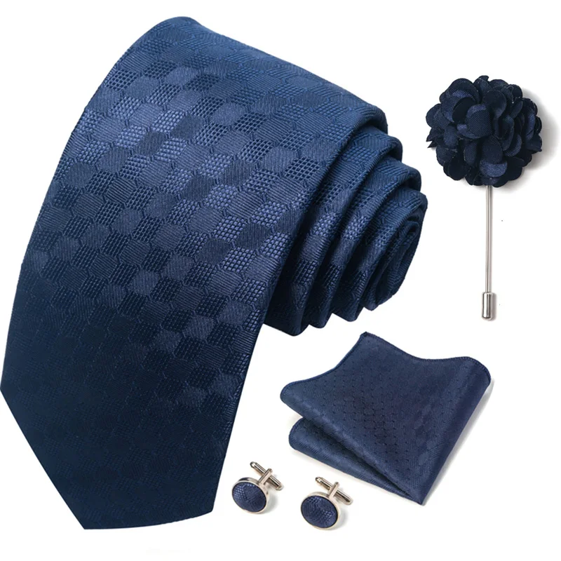 Brand Fashion Luxurious Green Floral Necktie Pocket Square Cufflinks Brooch Set Man Suit Accessories Birthday Present