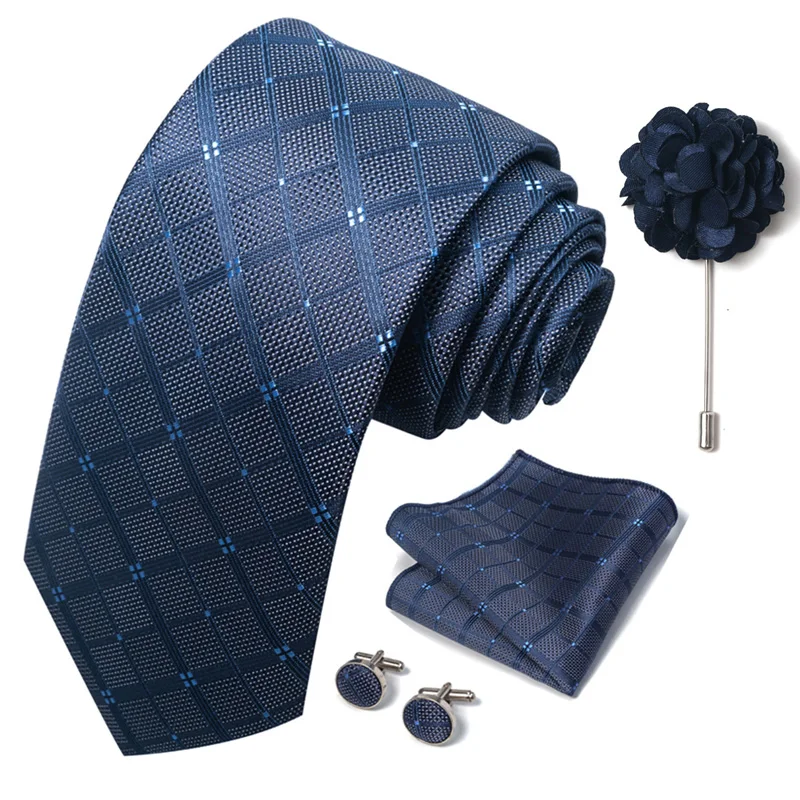 Brand Fashion Luxurious Green Floral Necktie Pocket Square Cufflinks Brooch Set Man Suit Accessories Birthday Present