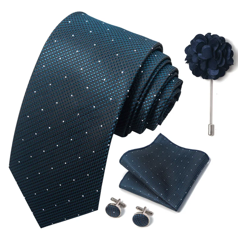 Brand Fashion Luxurious Green Floral Necktie Pocket Square Cufflinks Brooch Set Man Suit Accessories Birthday Present