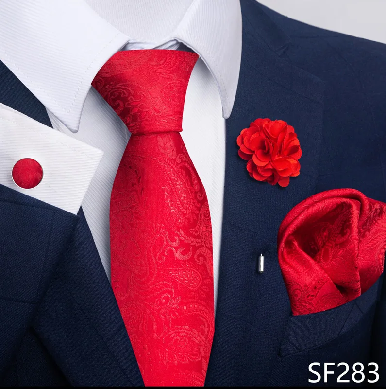 Brand Fashion Luxurious Green Floral Necktie Pocket Square Cufflinks Brooch Set Man Suit Accessories Birthday Present