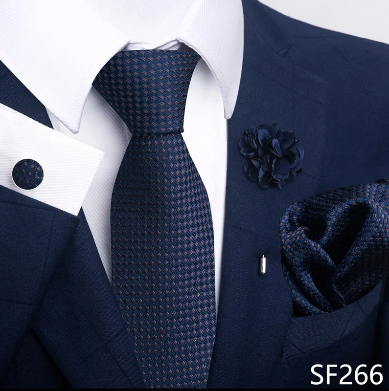 Brand Fashion Luxurious Green Floral Necktie Pocket Square Cufflinks Brooch Set Man Suit Accessories Birthday Present