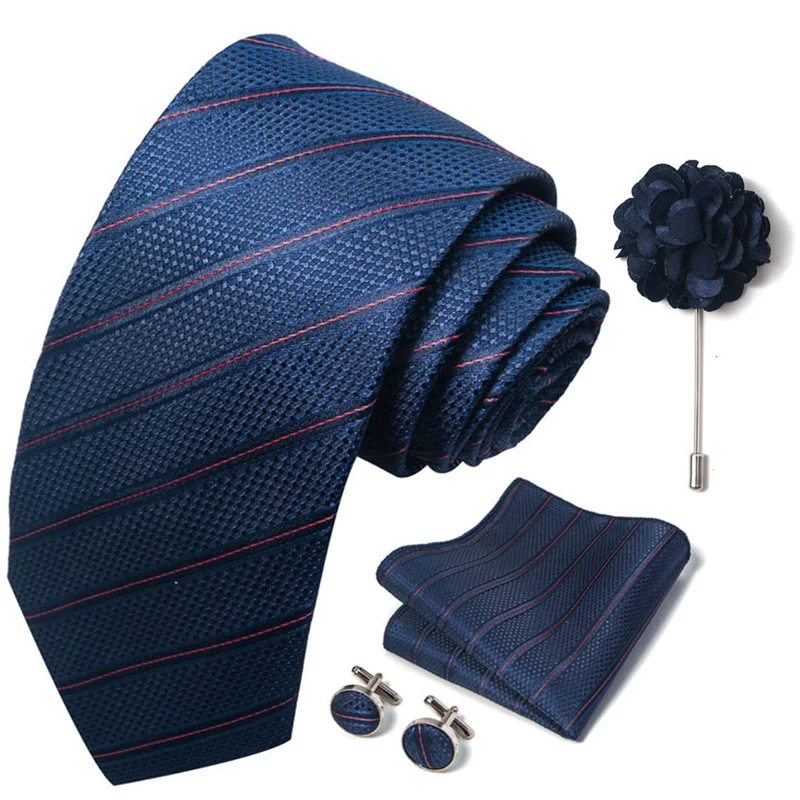 Brand Fashion Luxurious Green Floral Necktie Pocket Square Cufflinks Brooch Set Man Suit Accessories Birthday Present
