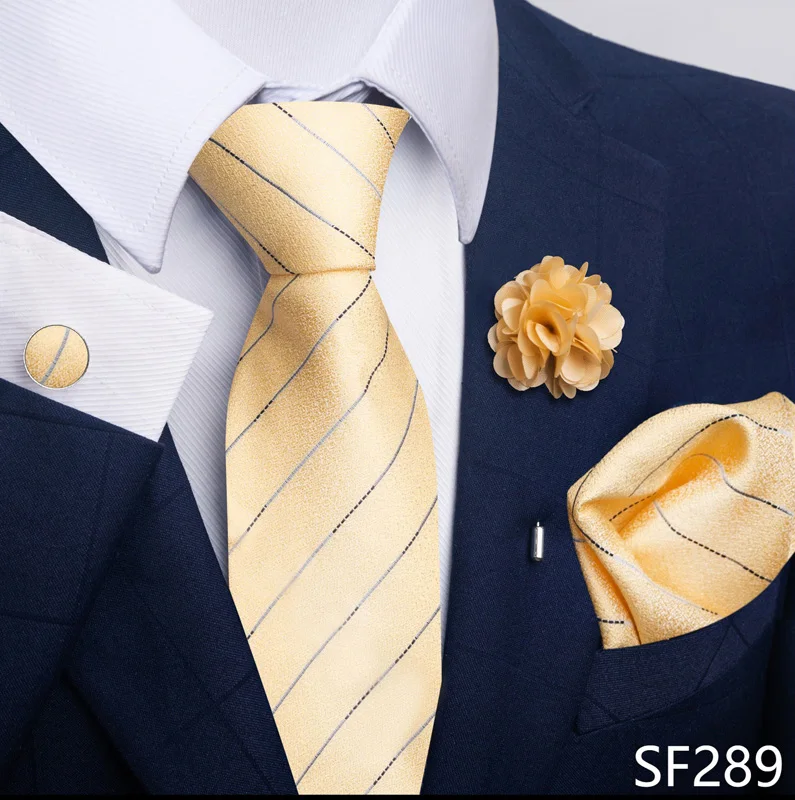 Brand Fashion Luxurious Green Floral Necktie Pocket Square Cufflinks Brooch Set Man Suit Accessories Birthday Present
