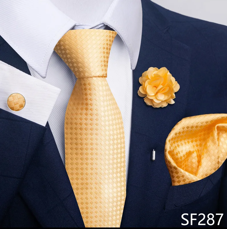 Brand Fashion Luxurious Green Floral Necktie Pocket Square Cufflinks Brooch Set Man Suit Accessories Birthday Present