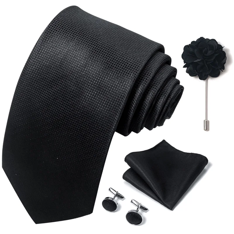 Brand Fashion Luxurious Green Floral Necktie Pocket Square Cufflinks Brooch Set Man Suit Accessories Birthday Present