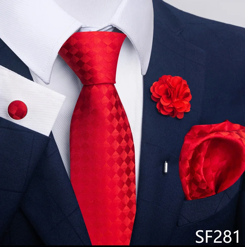 Brand Fashion Luxurious Green Floral Necktie Pocket Square Cufflinks Brooch Set Man Suit Accessories Birthday Present