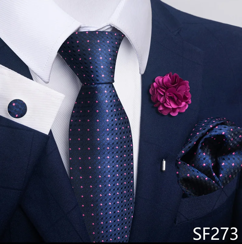 Brand Fashion Luxurious Green Floral Necktie Pocket Square Cufflinks Brooch Set Man Suit Accessories Birthday Present