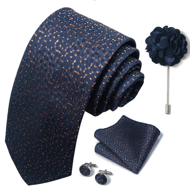 Brand Fashion Luxurious Green Floral Necktie Pocket Square Cufflinks Brooch Set Man Suit Accessories Birthday Present