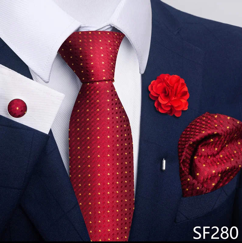 Brand Fashion Luxurious Green Floral Necktie Pocket Square Cufflinks Brooch Set Man Suit Accessories Birthday Present