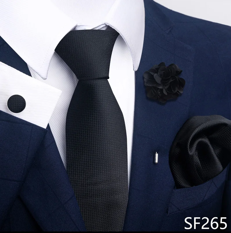Brand Fashion Luxurious Green Floral Necktie Pocket Square Cufflinks Brooch Set Man Suit Accessories Birthday Present