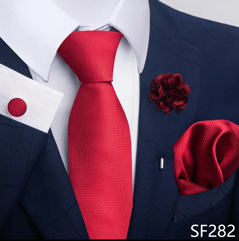 Brand Fashion Luxurious Green Floral Necktie Pocket Square Cufflinks Brooch Set Man Suit Accessories Birthday Present