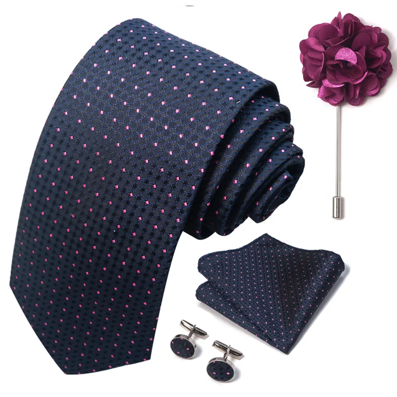 Brand Fashion Luxurious Green Floral Necktie Pocket Square Cufflinks Brooch Set Man Suit Accessories Birthday Present