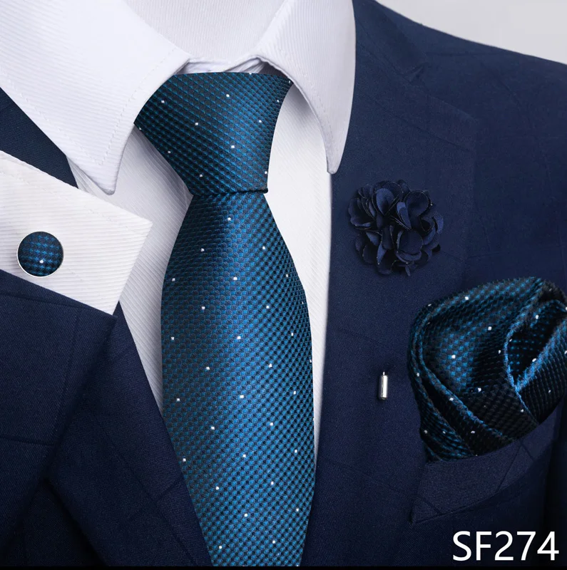 Brand Fashion Luxurious Green Floral Necktie Pocket Square Cufflinks Brooch Set Man Suit Accessories Birthday Present