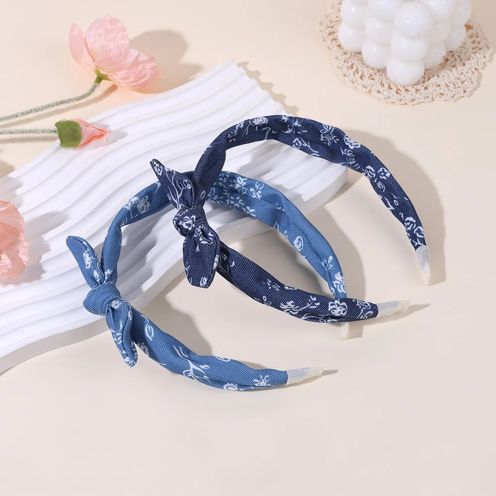 2Pcs Trendy Bow Hair Bands Girls Sweet Vintage Knotted Headband Head Hoop Children Kids Women Korean Style Headdress Accessories