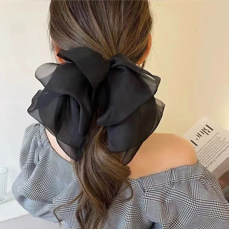 Elegant Snow Chiffon Bow Spring Clip for Stylish Women's Hair Styling Accessories