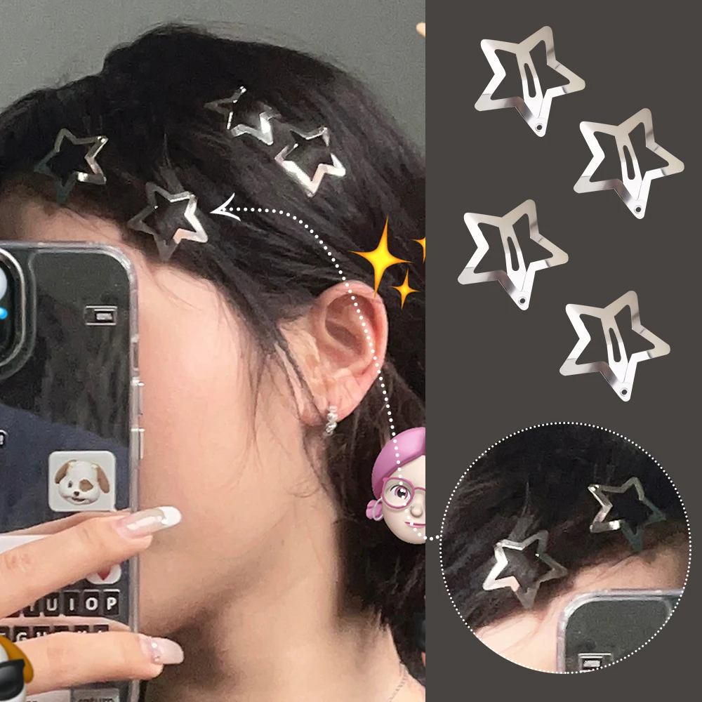 2/10Pcs Silver Star Y2K BB Hair Clips Women Grils Cute Metal Star Hair Clips Side Barrettes Hair Accessories Headwear