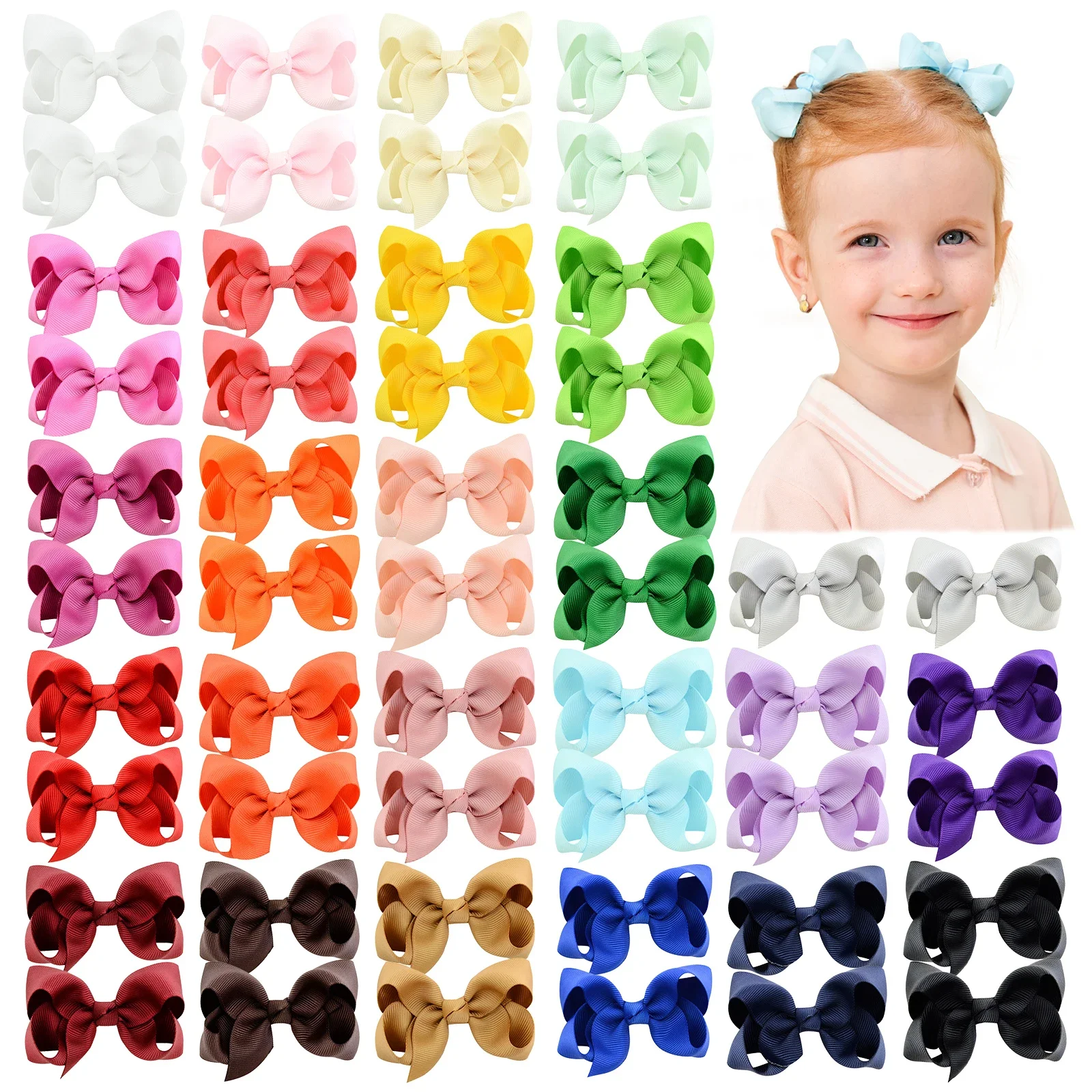 BABY BOWS 20/30/40Pcs 3inch Grosgrain Ribbon Hair Bow Clips for Baby Girls Hair Accessories Bowknot Hairpin Toddler Headgripes