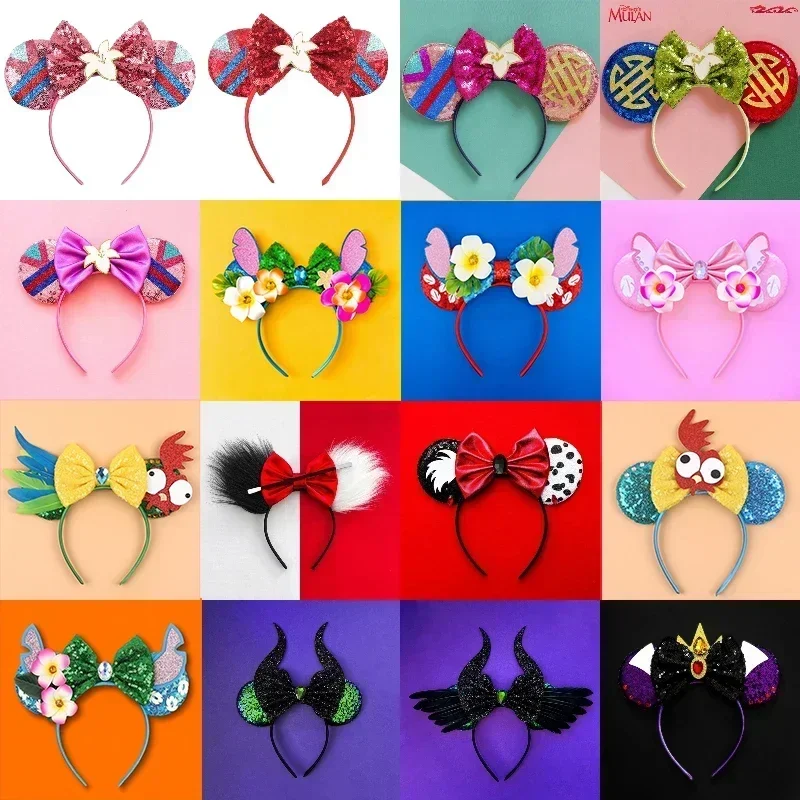 Disney Maui Hook Hair Accessories for Girls Mickey Ears Headbands Women Cartoon Moana Hairbands Kids Frangipani Flowers Headwear