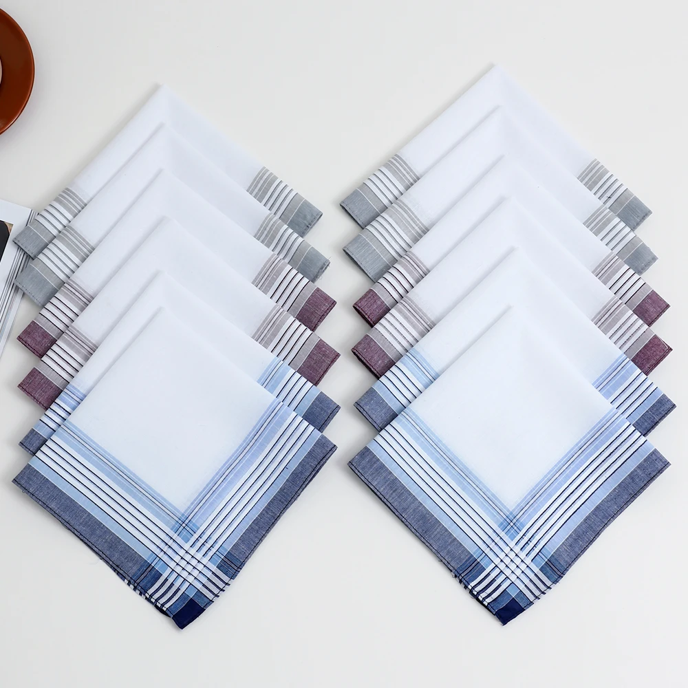 12 Packs of Men's Pure Cotton Handkerchiefs, Soft and Comfortable Handkerchiefs, Wedding Groom's Souvenirs, Sweat-Wiping Flap Pocket Pants Towels