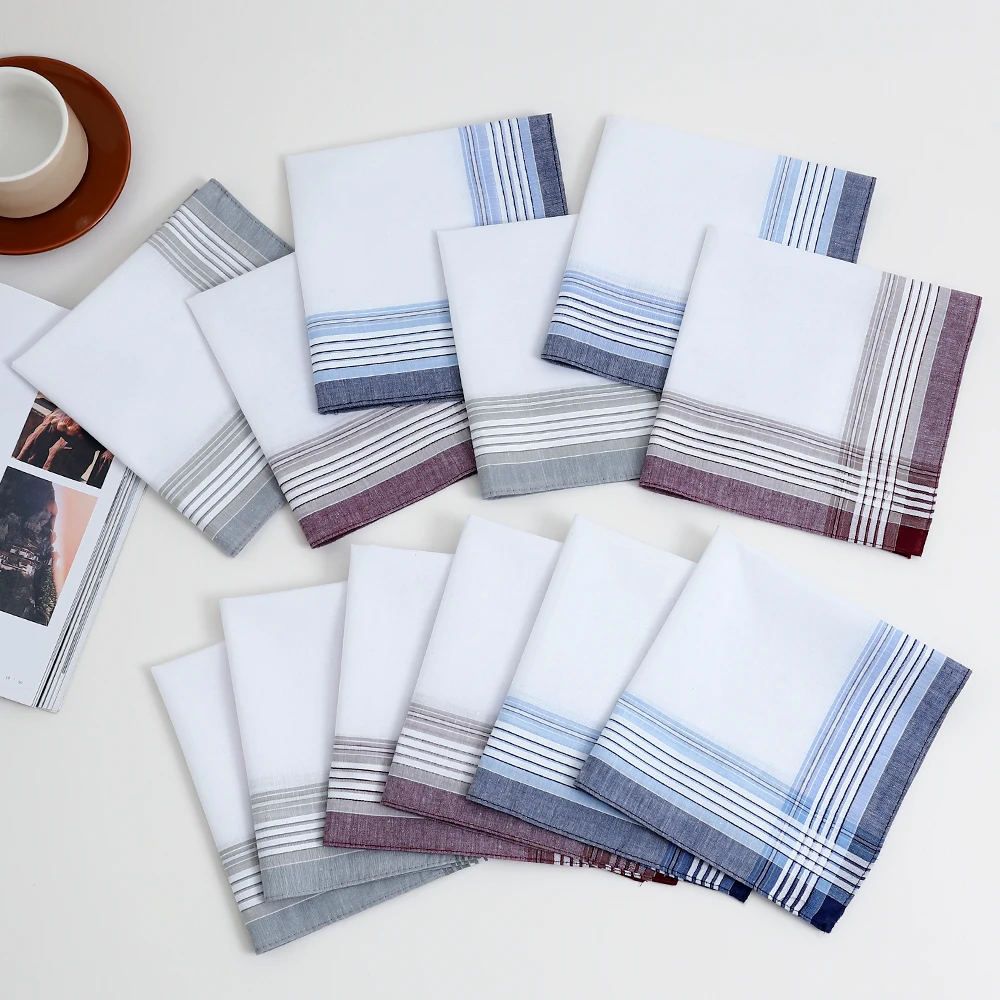 12 Packs of Men's Pure Cotton Handkerchiefs, Soft and Comfortable Handkerchiefs, Wedding Groom's Souvenirs, Sweat-Wiping Flap Pocket Pants Towels