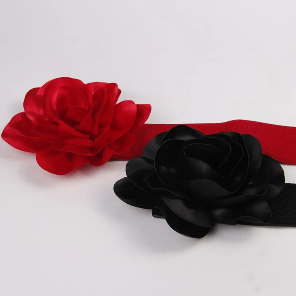 Ladies Large Flowers Wide Belt Fashion Party Waist Belts Dress Tight Elastic Cummerbund Spring Summer Waistband