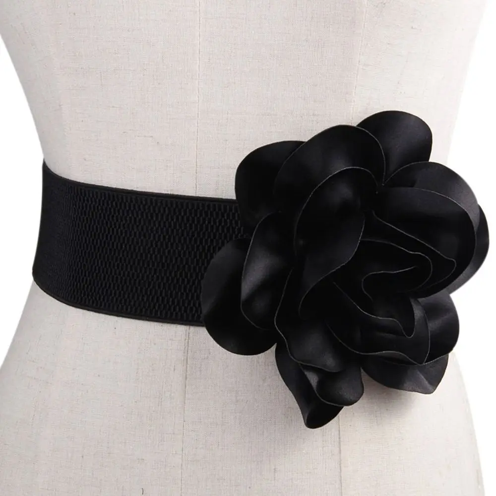 Ladies Large Flowers Wide Belt Fashion Party Waist Belts Dress Tight Elastic Cummerbund Spring Summer Waistband
