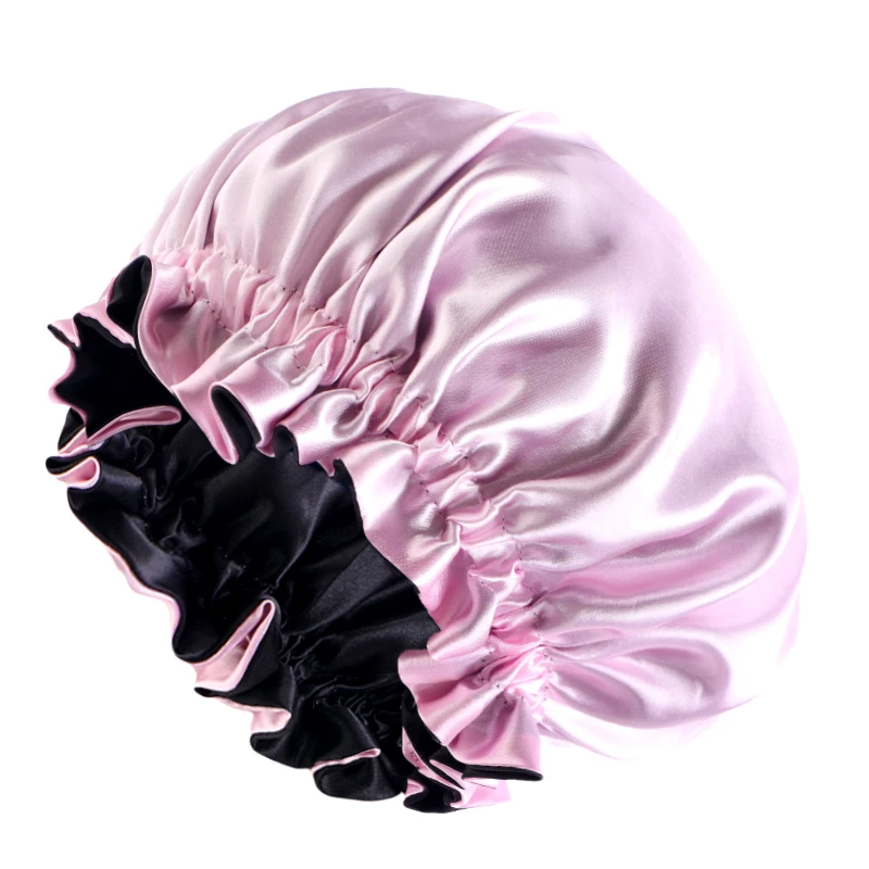 New Solid Elastic Double Layer Satin Bonnet Nightcap Doubleside Women Shower Bath Caps Night Sleep Hair Protection Hat