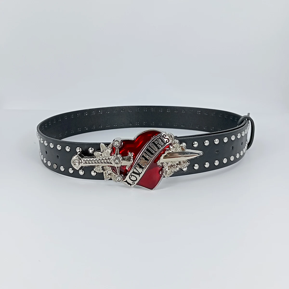 Unisex Jeans Belt sword red heart Goth Y2k Fashion Belts For Women High Quality Luxury Brand Rivet Punk Accessory Men Waistband