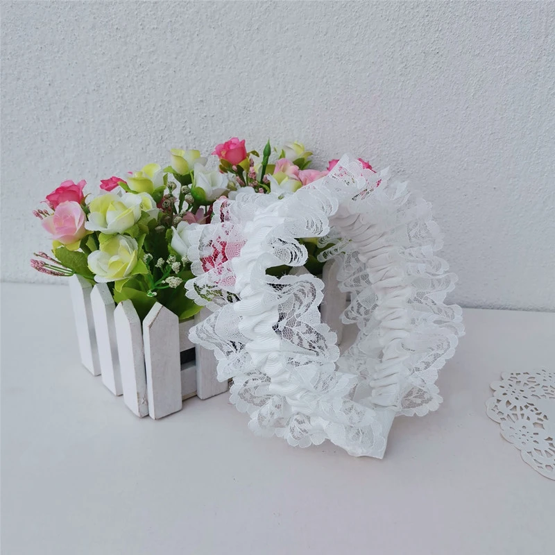 White Lace Pleated Girls Headband Wide Ruffle Sweet Fairy Lolita Princess Hair Accessories Headdress