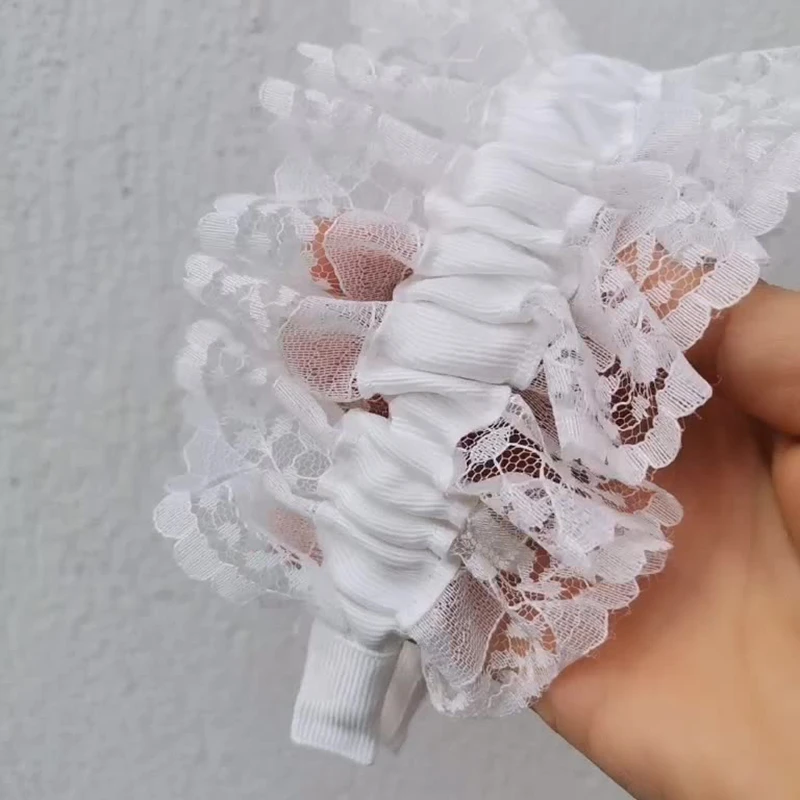 White Lace Pleated Girls Headband Wide Ruffle Sweet Fairy Lolita Princess Hair Accessories Headdress