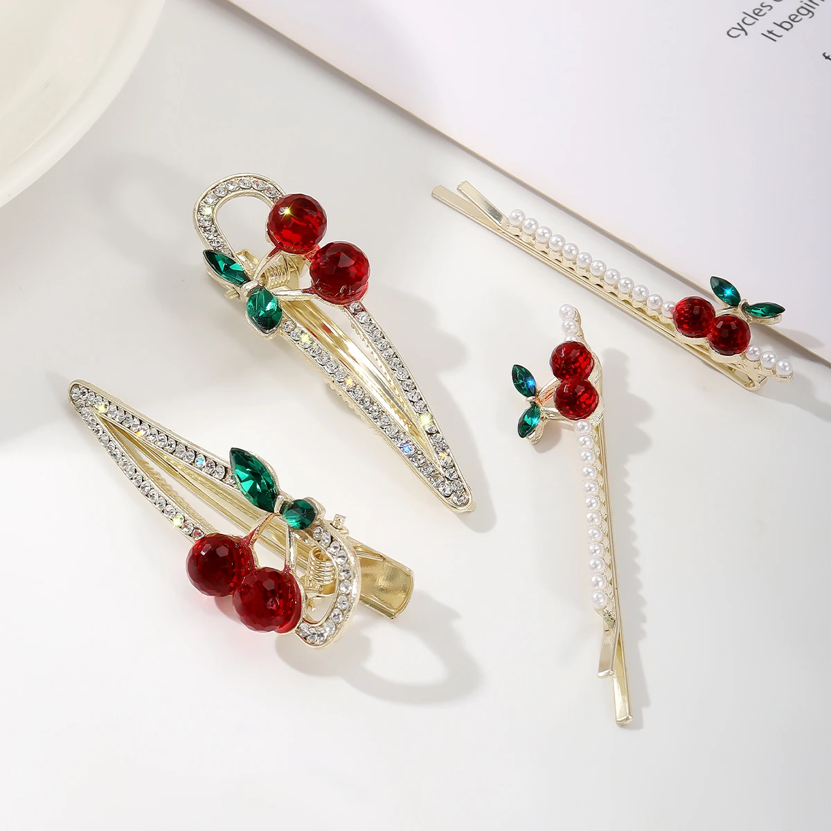 2pcs Fashionable, sweet and cute, pearl cherry hairpin, side clip, forehead bangs, broken hair, hairpin, hairpin headpiece
