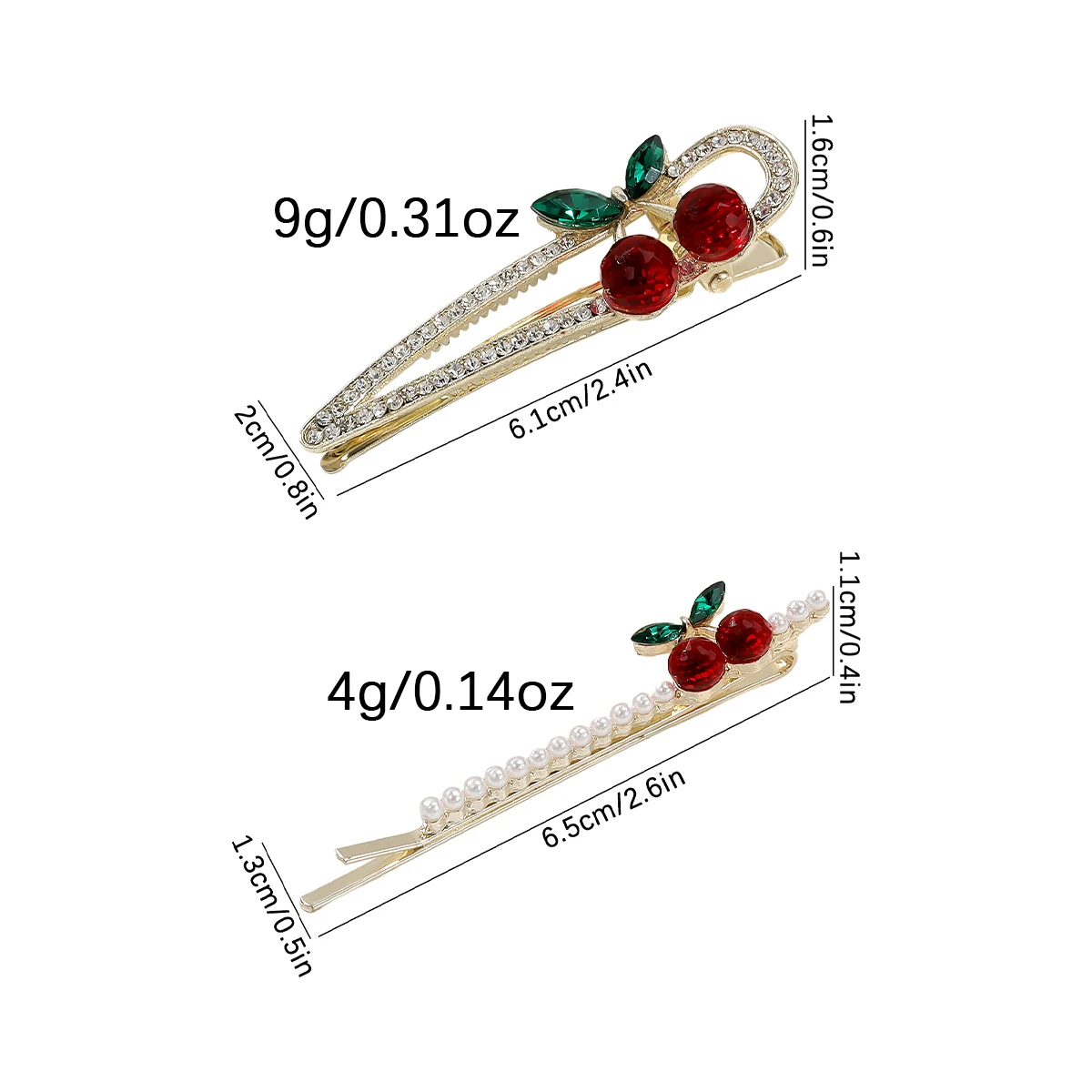 2pcs Fashionable, sweet and cute, pearl cherry hairpin, side clip, forehead bangs, broken hair, hairpin, hairpin headpiece