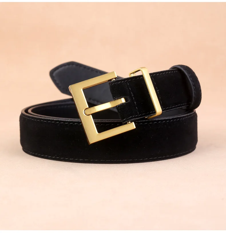 Factory Women's Leather Belt with Needle Buckle Suede Waist Belt Cowhide Versatile Decoration Jeans Waist Belt