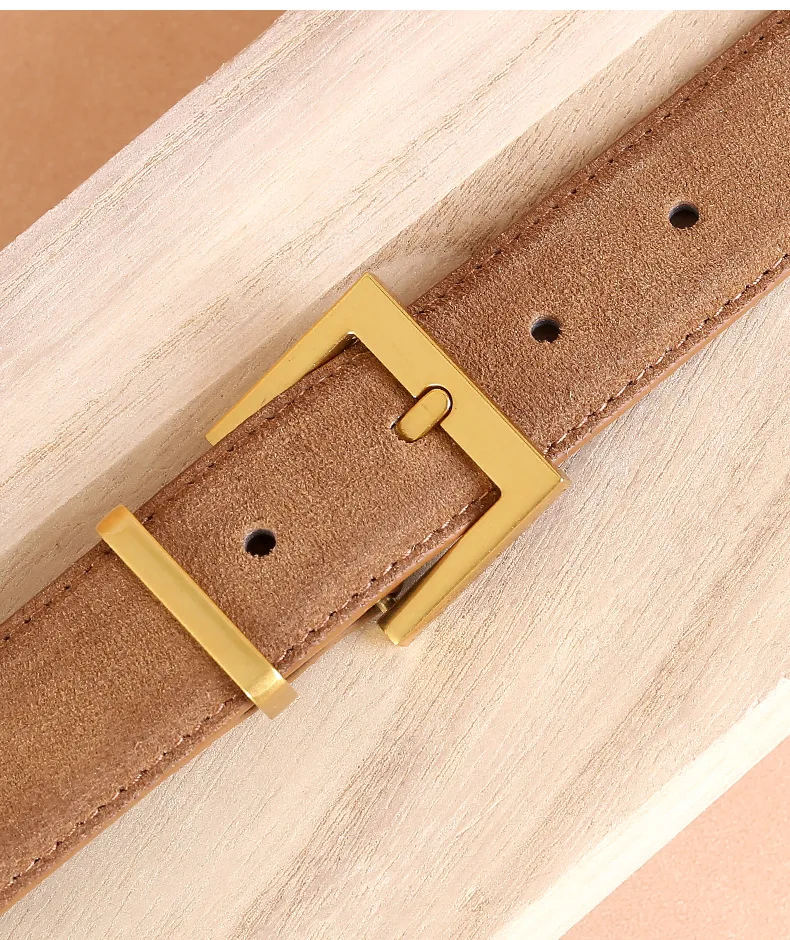 Factory Women's Leather Belt with Needle Buckle Suede Waist Belt Cowhide Versatile Decoration Jeans Waist Belt