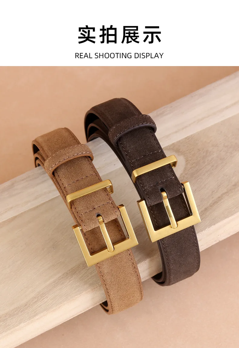 Factory Women's Leather Belt with Needle Buckle Suede Waist Belt Cowhide Versatile Decoration Jeans Waist Belt